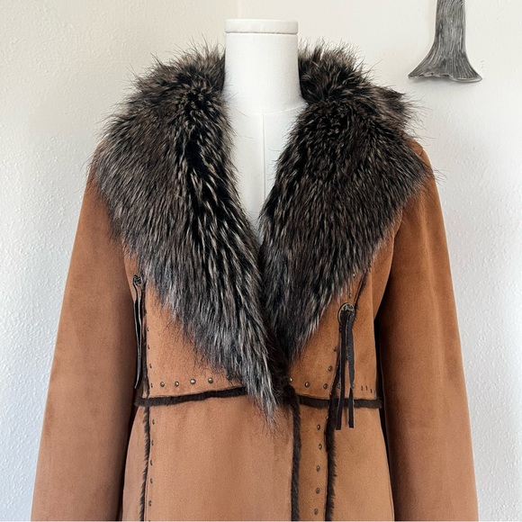Regent Park Faux Suede & Fur Trim and Brown Crossover Jacket - Picture 3 of 9